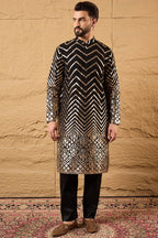 Black Georgette Embroidered Mandarin Collar Straight Kurta MKU1200