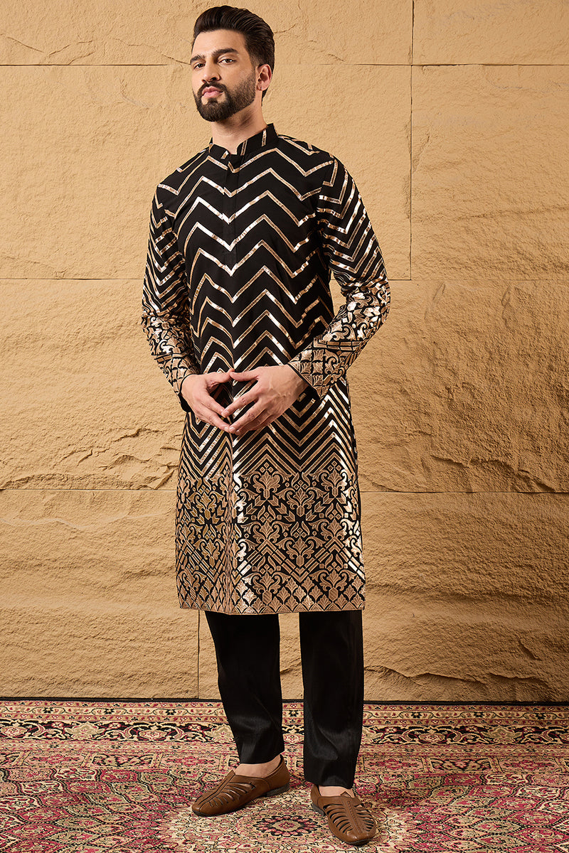 Black Georgette Embroidered Mandarin Collar Straight Kurta MKU1200