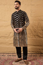 Black Georgette Embroidered Mandarin Collar Straight Kurta MKU1200
