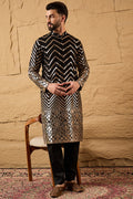 Black Georgette Embroidered Mandarin Collar Straight Kurta MKU1200