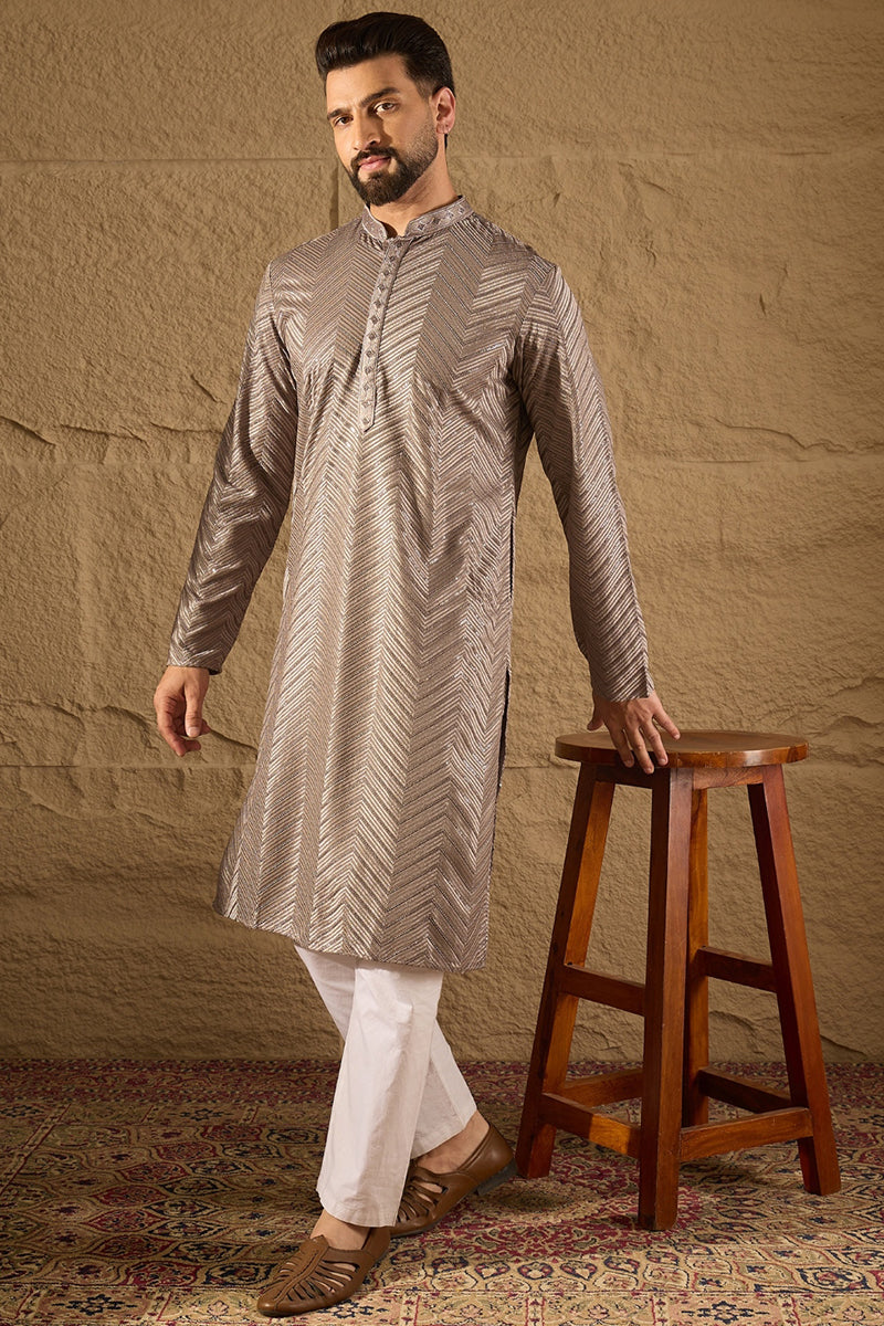 Grey Viscose Rayon Solid Embroidered Straight Kurta MKU1202