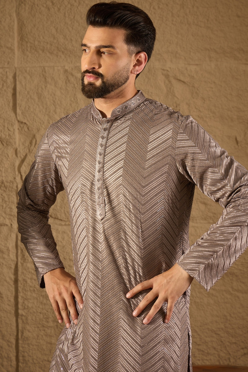 Grey Viscose Rayon Solid Embroidered Straight Kurta HOPMKU1202