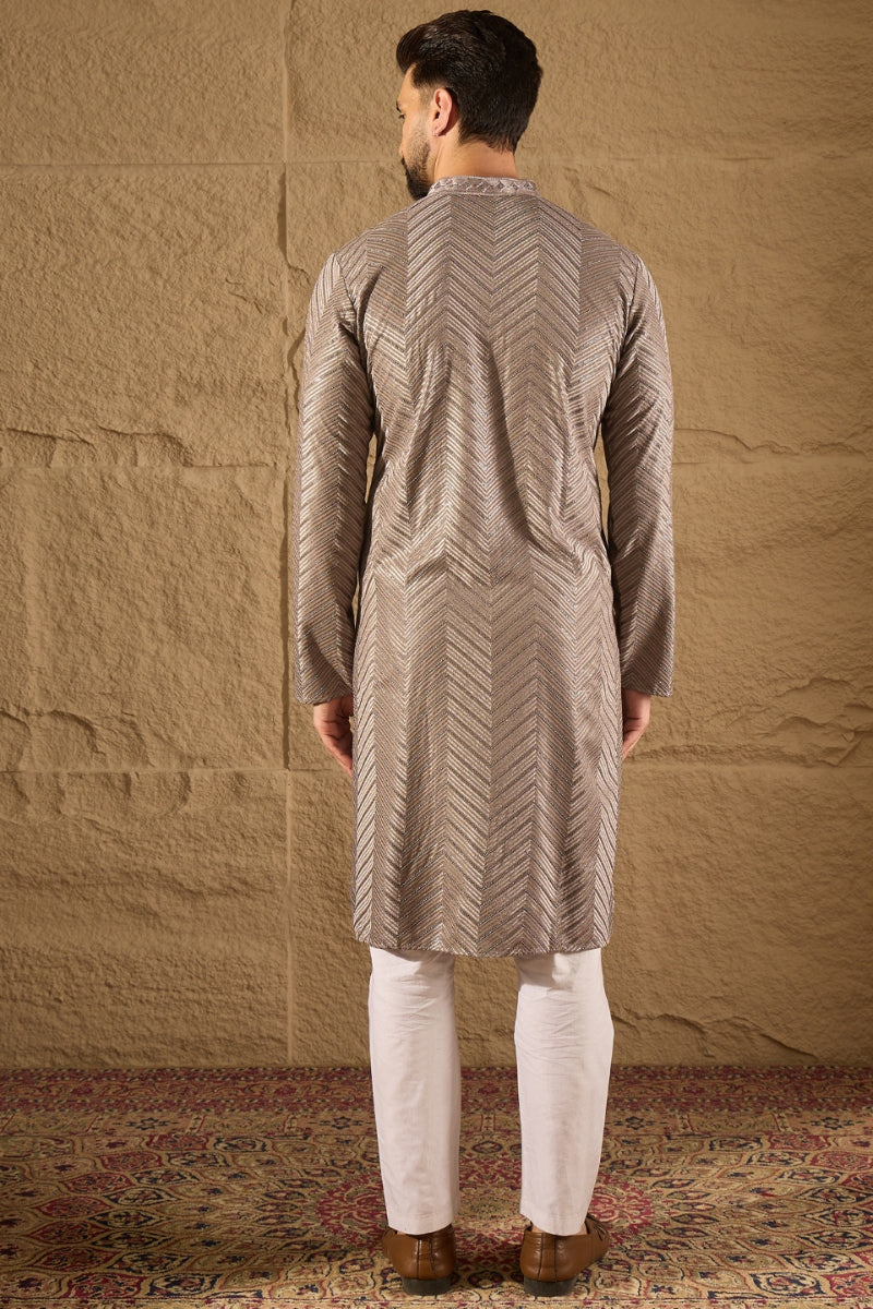 Grey Viscose Rayon Solid Embroidered Straight Kurta HOPMKU1202