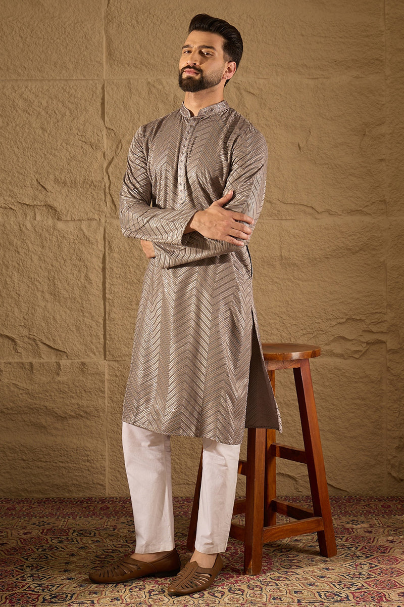 Grey Viscose Rayon Solid Embroidered Straight Kurta MKU1202