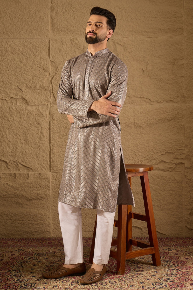 Grey Viscose Rayon Solid Embroidered Straight Kurta HOPMKU1202