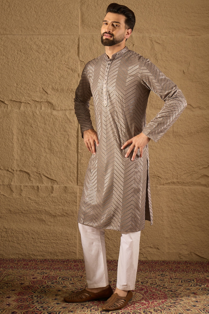 Grey Viscose Rayon Solid Embroidered Straight Kurta HOPMKU1202