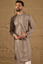 Grey Viscose Rayon Solid Embroidered Straight Kurta MKU1202