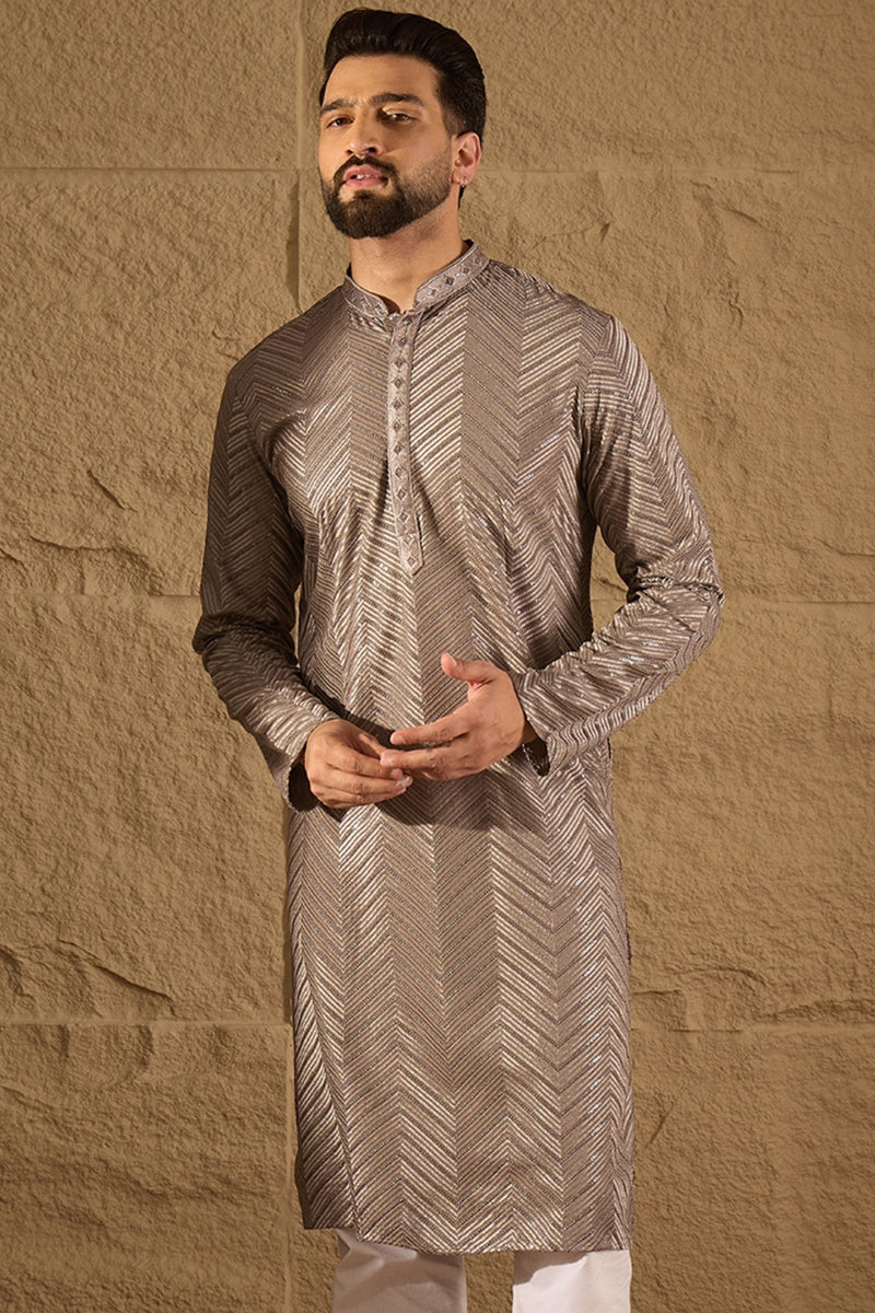 Grey Viscose Rayon Solid Embroidered Straight Kurta MKU1202