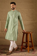 Green Viscose Rayon Solid Embroidered Straight Kurta HOPMKU1203