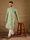 Men Green Viscose Rayon Solid Embroidered Straight Kurta-MKU1203