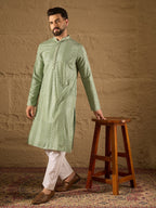 Men Green Viscose Rayon Solid Embroidered Straight Kurta-MKU1203
