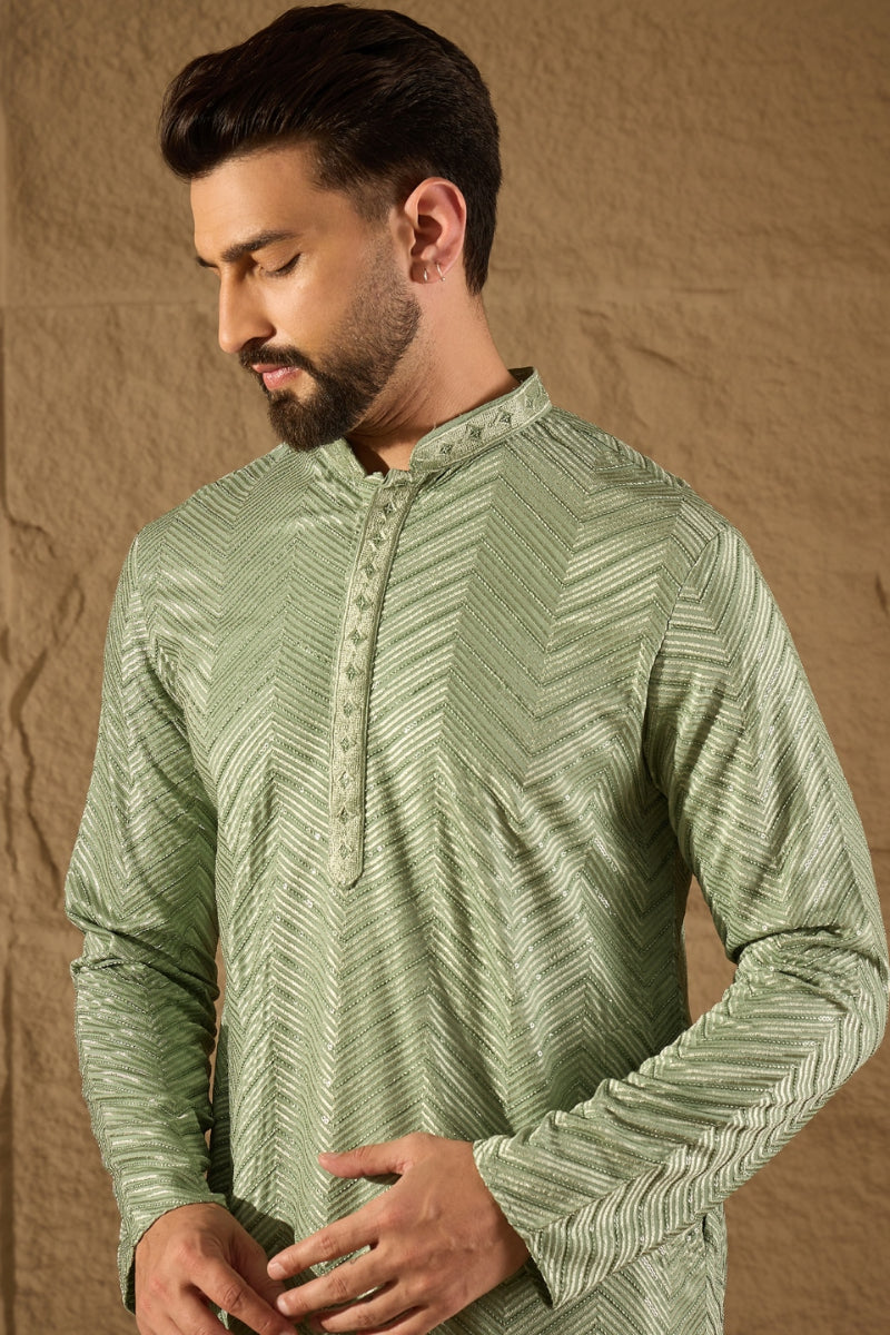 Green Viscose Rayon Solid Embroidered Straight Kurta HOPMKU1203