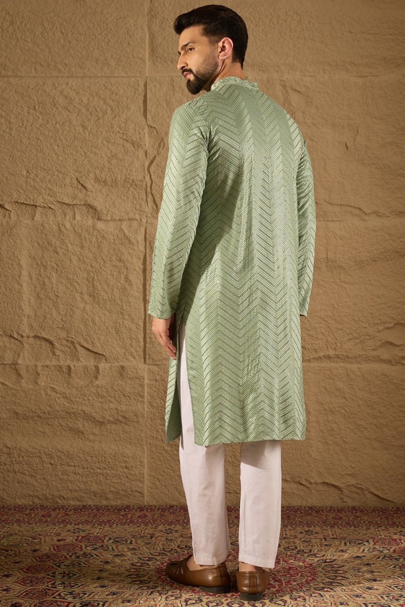 Green Viscose Rayon Solid Embroidered Straight Kurta HOPMKU1203