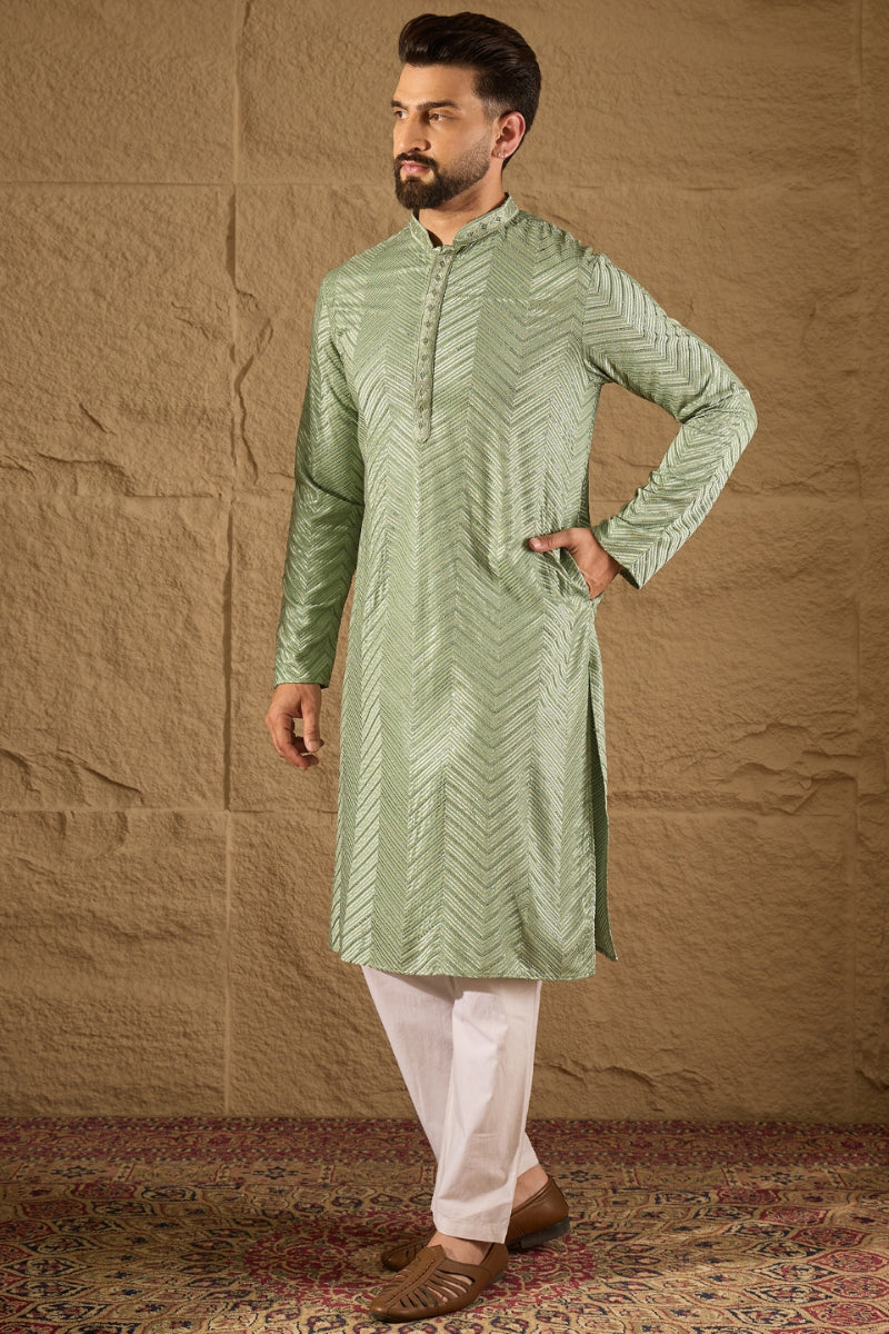 Green Viscose Rayon Solid Embroidered Straight Kurta HOPMKU1203