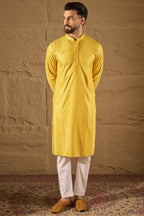 Yellow Viscose Rayon Solid Embroidered Straight Kurta HOPMKU1204