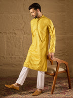 Men Yellow Viscose Rayon Solid Embroidered Straight Kurta-MKU1204