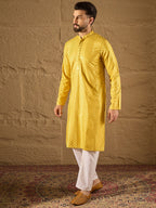 Men Yellow Viscose Rayon Solid Embroidered Straight Kurta-MKU1204