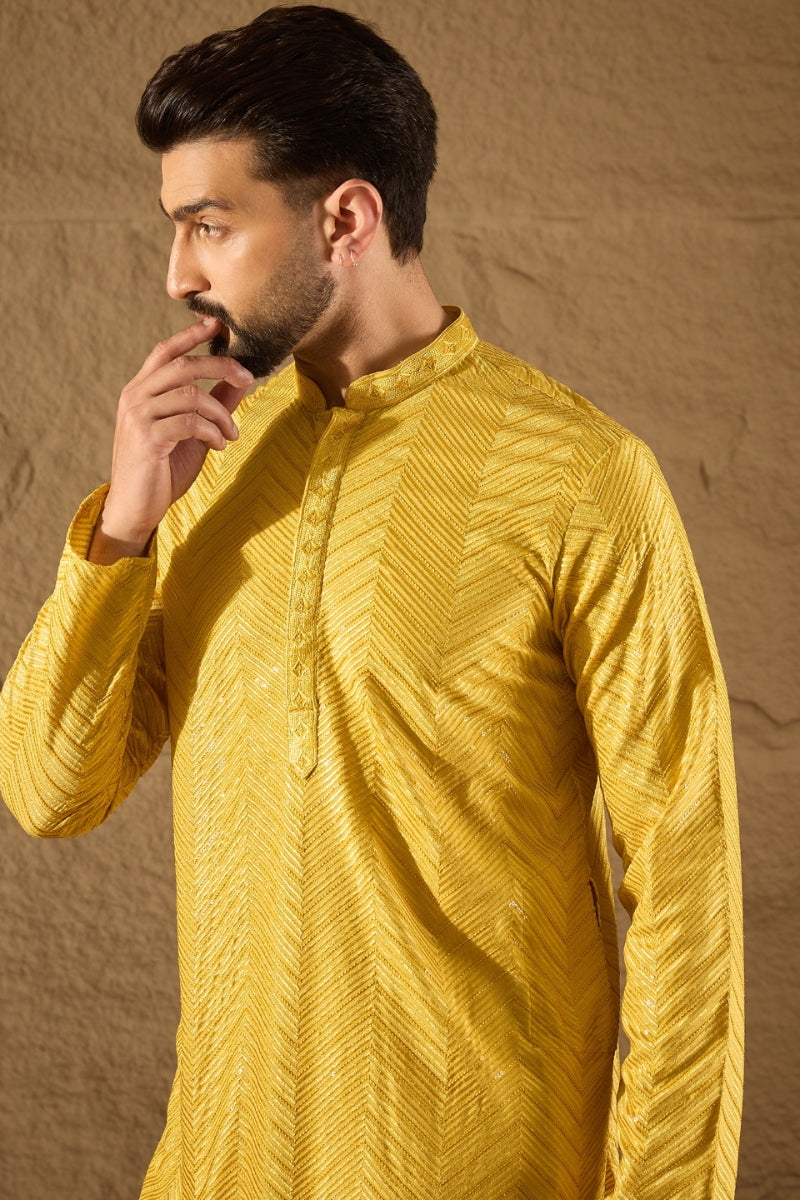 Yellow Viscose Rayon Solid Embroidered Straight Kurta HOPMKU1204