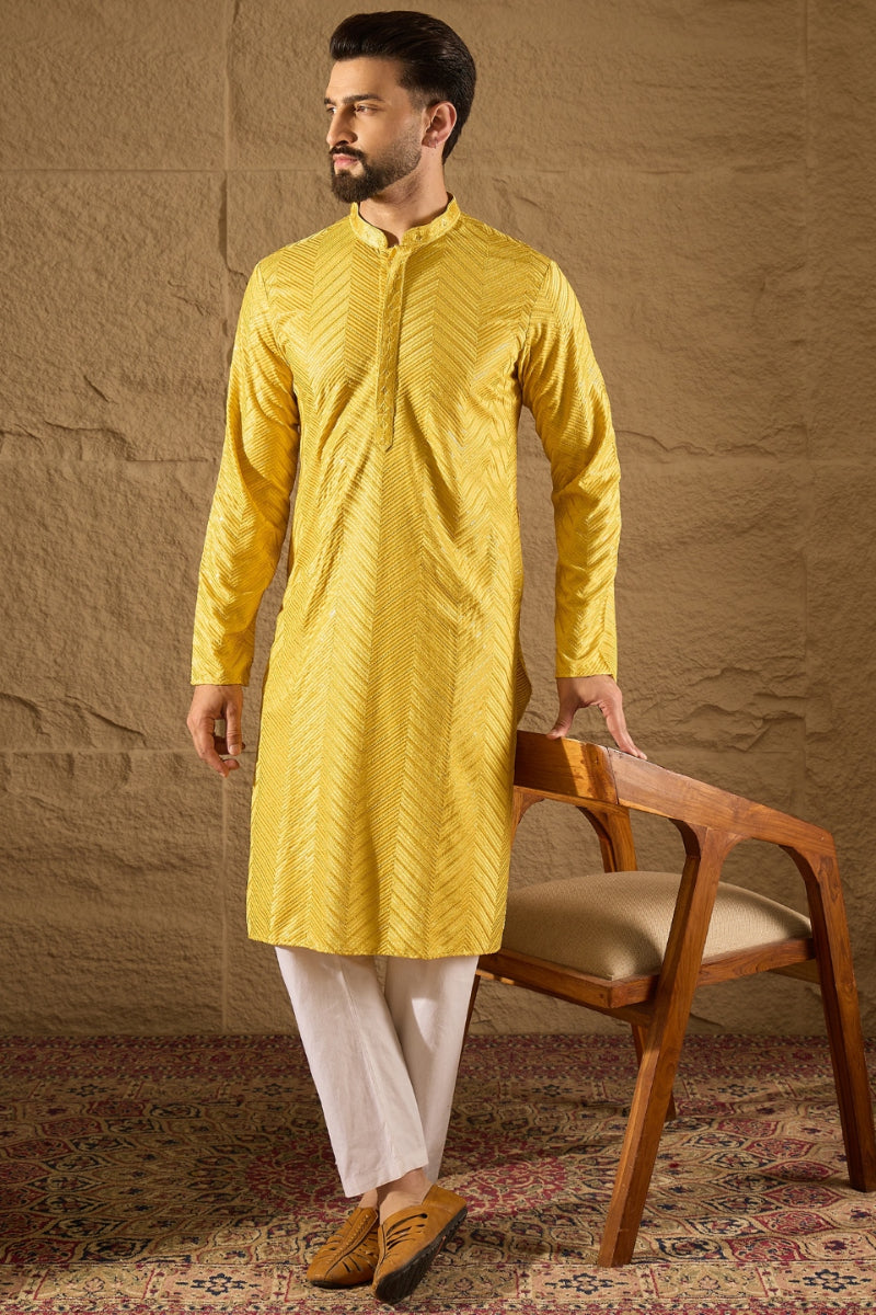 Yellow Viscose Rayon Solid Embroidered Straight Kurta HOPMKU1204