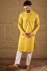 Yellow Viscose Rayon Solid Embroidered Straight Kurta HOPMKU1204