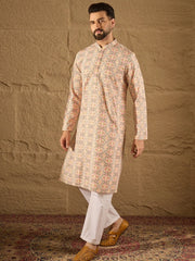 Men Multi Viscose Rayon Geometric Embroidered Straight Kurta-MKU1210
