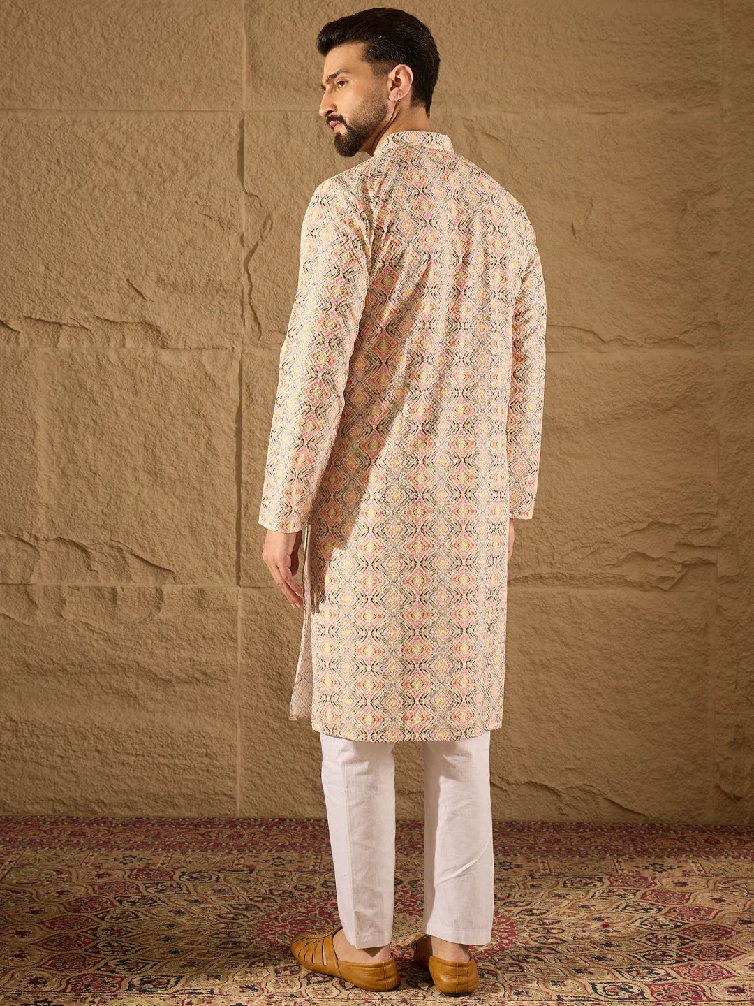 Men Multi Viscose Rayon Geometric Embroidered Straight Kurta-MKU1210