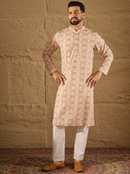 Men Multi Viscose Rayon Geometric Embroidered Straight Kurta-MKU1210
