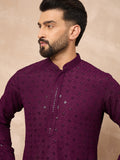 Men Purple Viscose Rayon Solid Embroidered Straight Kurta-MKU1211