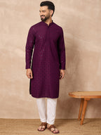 Men Purple Viscose Rayon Solid Embroidered Straight Kurta-MKU1211