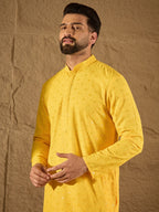 Men Yellow Viscose Rayon Solid Embroidered Straight Kurta-MKU1212
