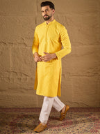 Men Yellow Viscose Rayon Solid Embroidered Straight Kurta-MKU1212