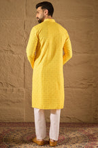 Yellow Viscose Rayon Solid Embroidered Straight Kurta HOPMKU1212
