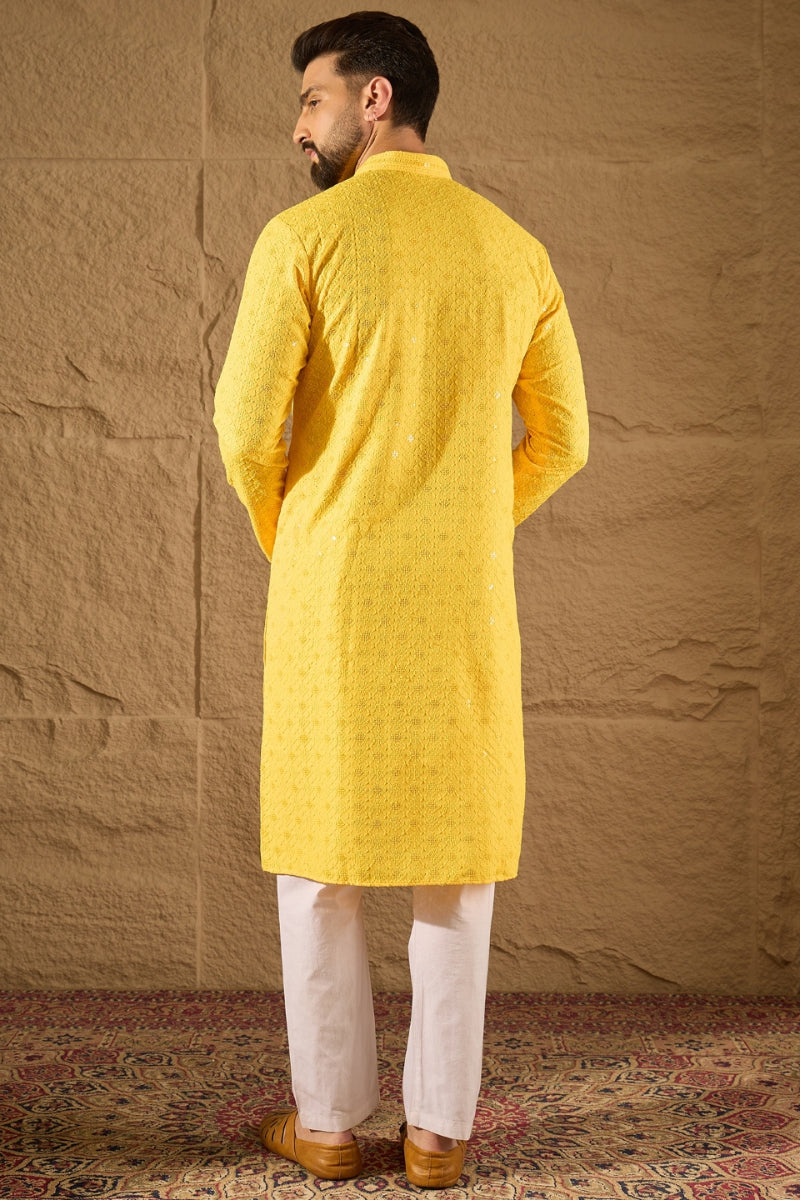 Yellow Viscose Rayon Solid Embroidered Straight Kurta HOPMKU1212