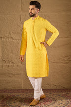 Yellow Viscose Rayon Solid Embroidered Straight Kurta HOPMKU1212