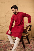 Maroon Rayon Blend Solid Embroidered Straight Kurta HOPMKU1213