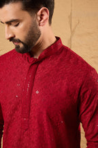 Maroon Rayon Blend Solid Embroidered Straight Kurta HOPMKU1213