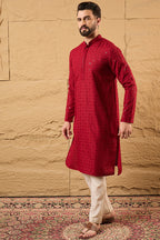 Maroon Rayon Blend Solid Embroidered Straight Kurta HOPMKU1213
