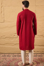 Maroon Rayon Blend Solid Embroidered Straight Kurta HOPMKU1213