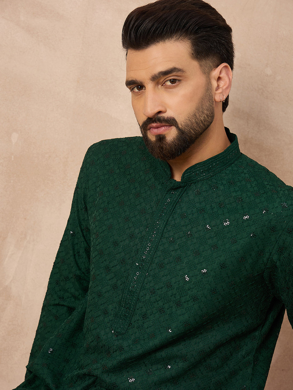 Men Green Viscose Rayon Solid Embroidered Straight Kurta-MKU1215