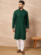 Men Green Viscose Rayon Solid Embroidered Straight Kurta-MKU1215