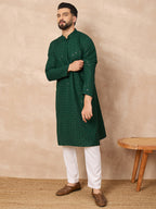 Men Green Viscose Rayon Solid Embroidered Straight Kurta-MKU1215
