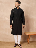 Men Black Viscose Rayon Solid Embroidered Straight Kurta-MKU1216