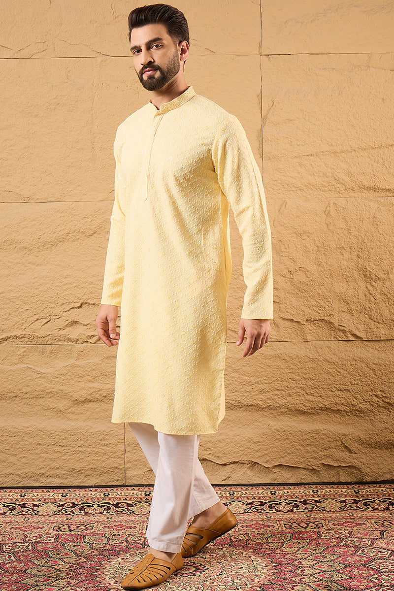 Yellow Rayon Solid Indian Wear for Men | DesiQlo India