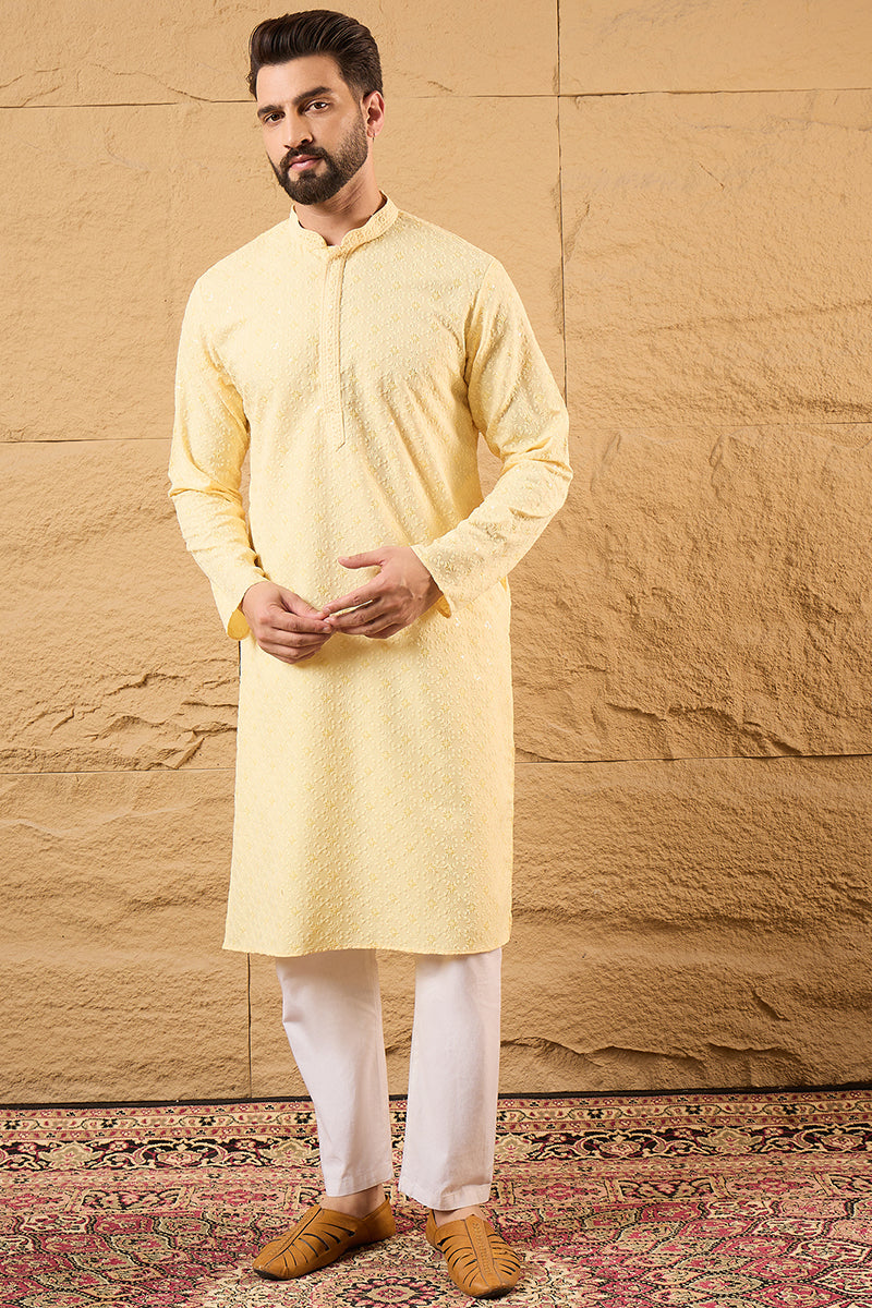 Yellow Rayon Solid Indian Wear for Men | DesiQlo India