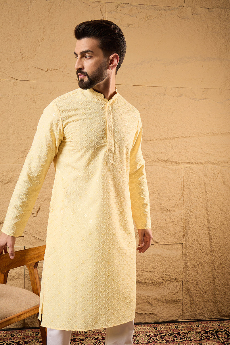 Yellow Rayon Solid Indian Wear for Men | DesiQlo India