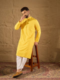 Men Yellow Viscose Rayon Solid Embroidered Straight Kurta-MKU1222