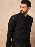 Men Black Viscose Rayon Solid Embroidered Straight Kurta-MKU1224