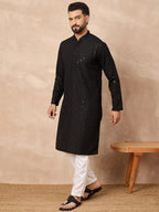 Men Black Viscose Rayon Solid Embroidered Straight Kurta-MKU1224