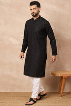 Black Viscose Rayon Solid Embroidered Straight Kurta HOPMKU1224