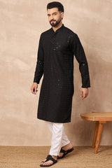 Black Viscose Rayon Solid Embroidered Straight Kurta HOPMKU1224